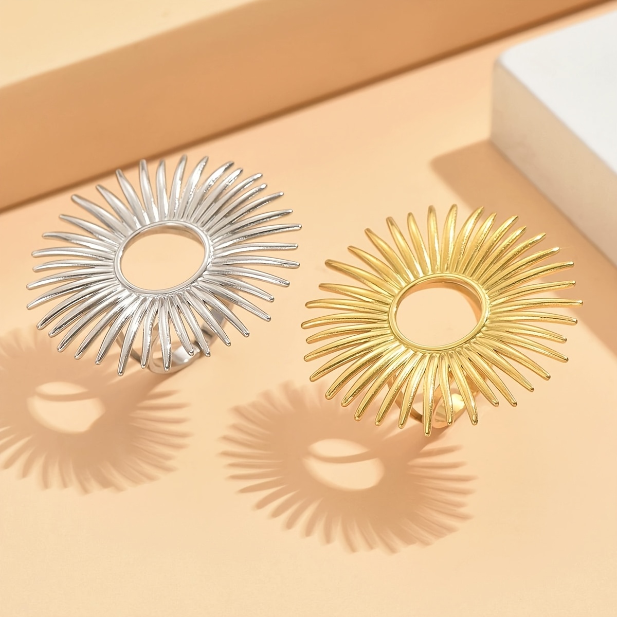 Stylish Minimalist Sunflower Stainless Steel Open Ring, Unisex Gift